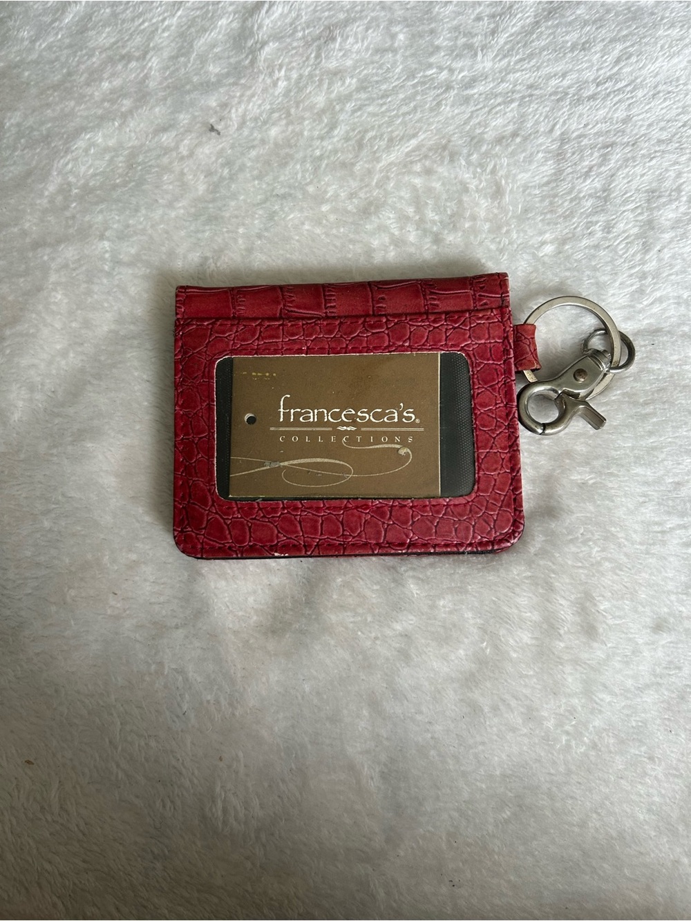 Francesca's Collections Red Croc-Embossed ID Card Holder with Key Ring